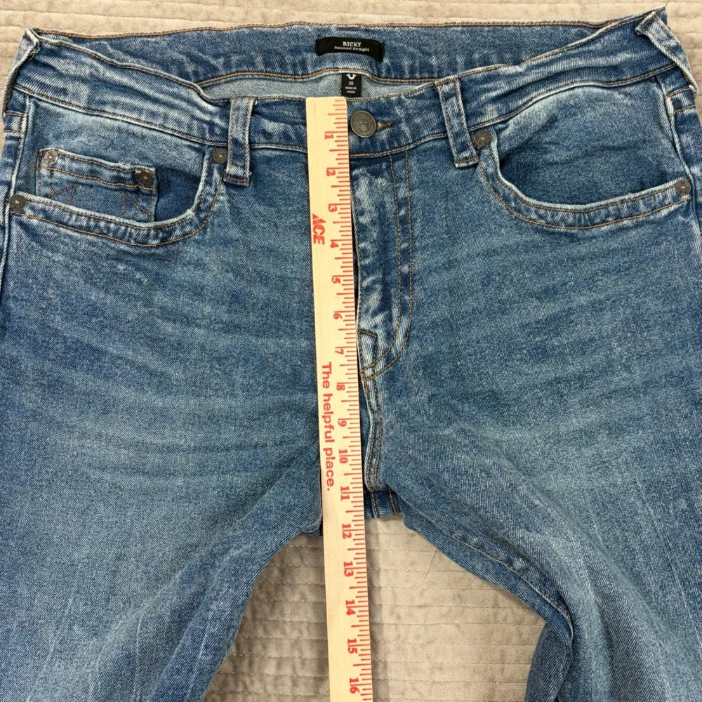 True Religion Ricky Relaxed Straight Jeans Medium Wash Blue‎ Mens 36 105251